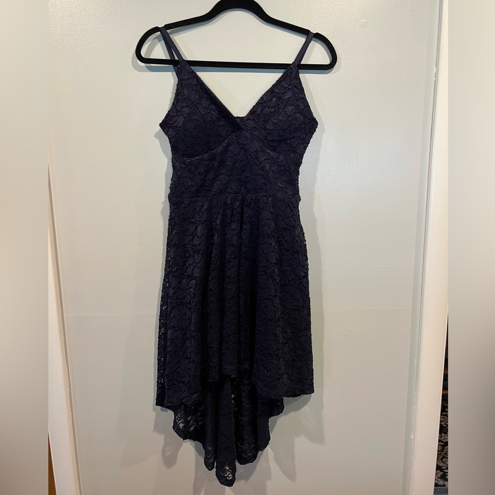 Lily Rose Juniors Navy Blue Lace Dress Size Medium M High Low - Shorter in Front
